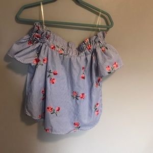 Striped and Floral Off of the Shoulders Top